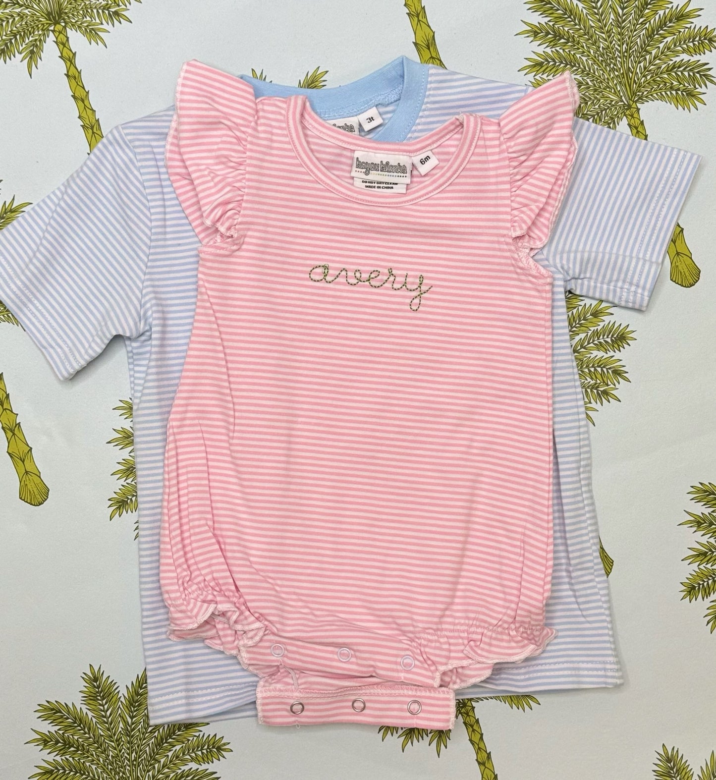 Pink Stripe Flutter Sleeve Bubble