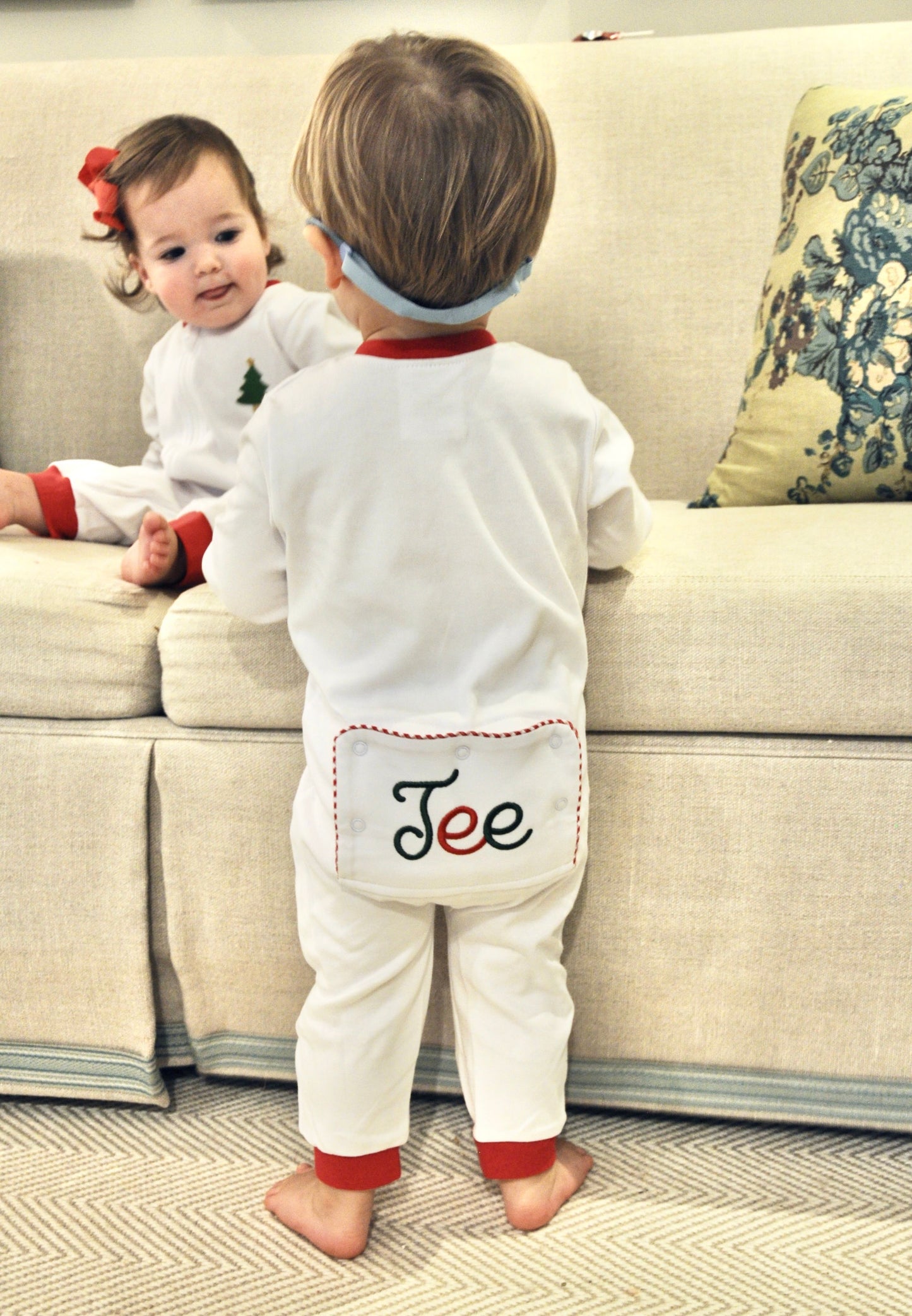 Red Drop Flap Trim Zipper Pajamas