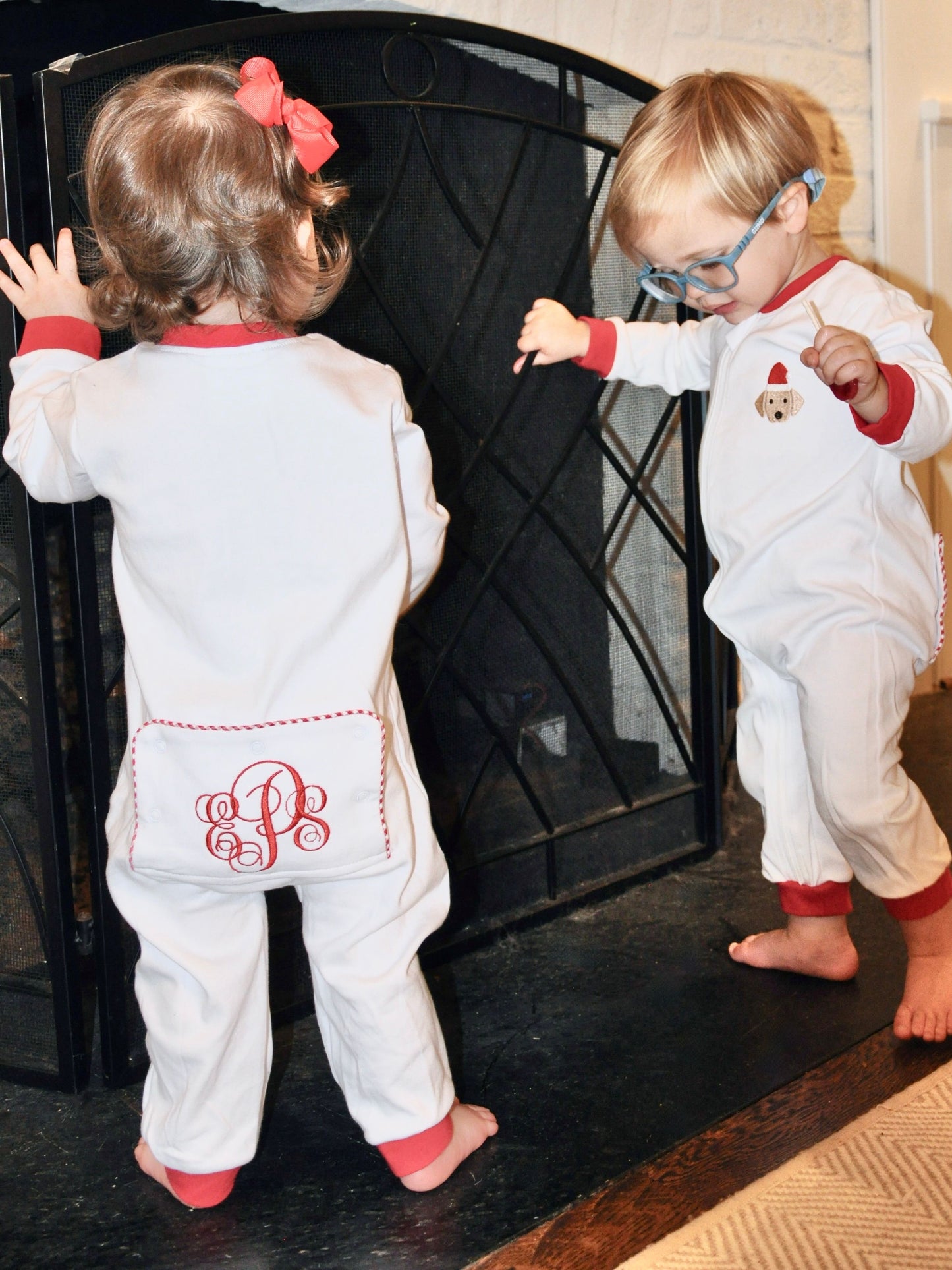 Red Drop Flap Trim Zipper Pajamas