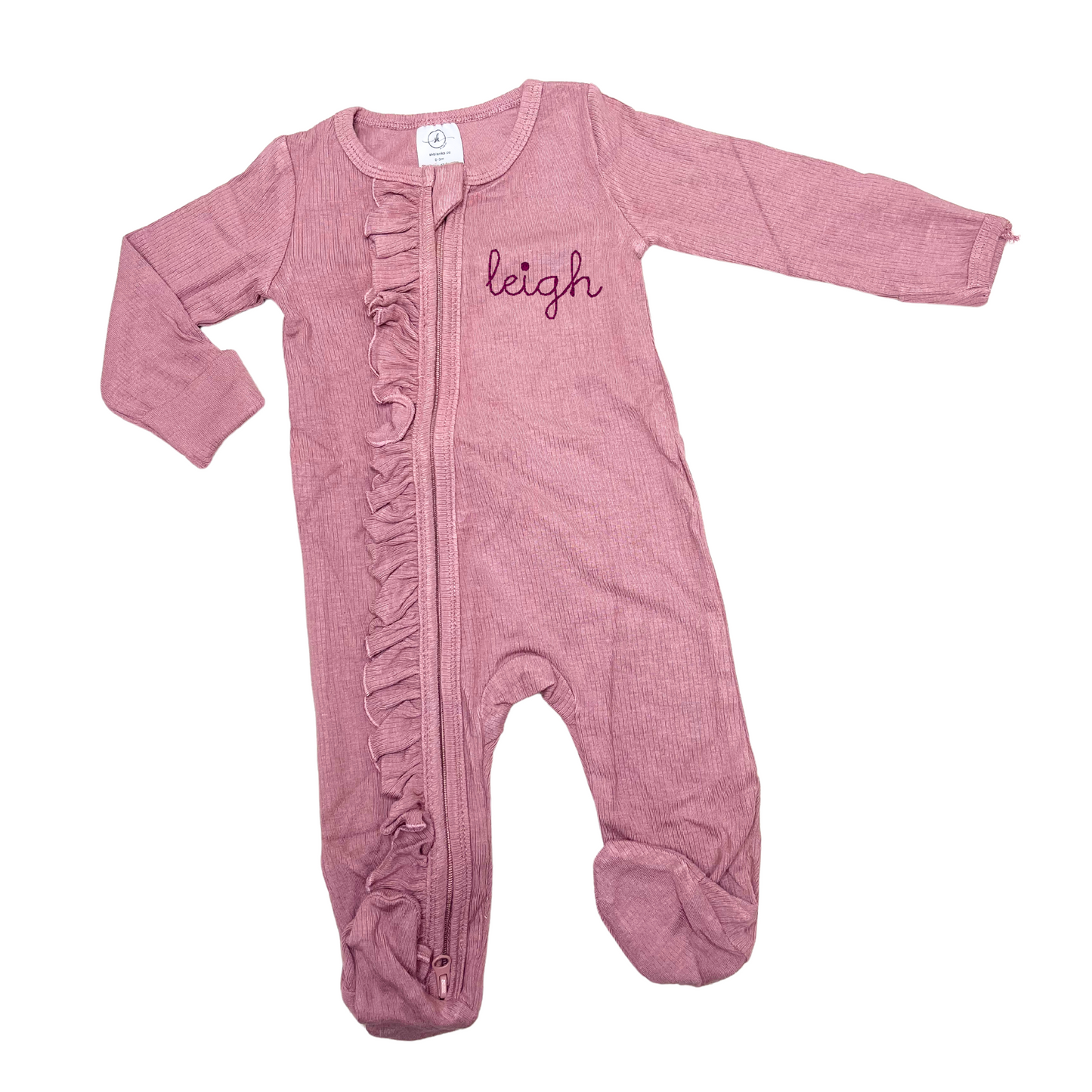 Ribbed Ruffle Zip Footie