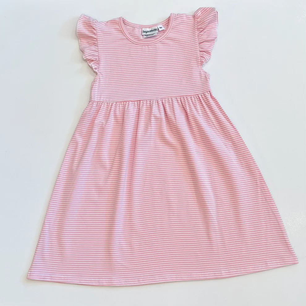 Pink Stripe Flutter Sleeve Dress