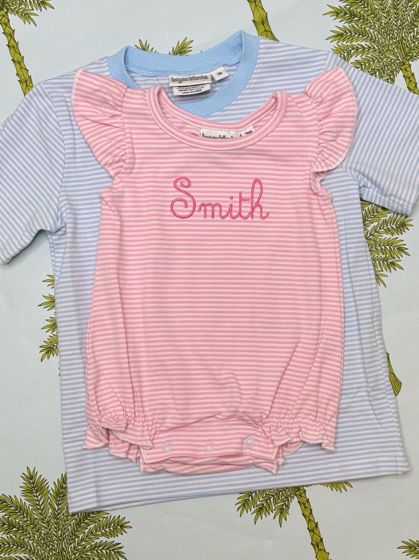 Pink Stripe Flutter Sleeve Bubble