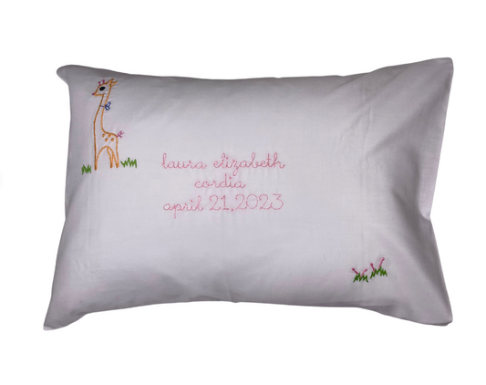 Giraffe Birthdate Nursery Pillow