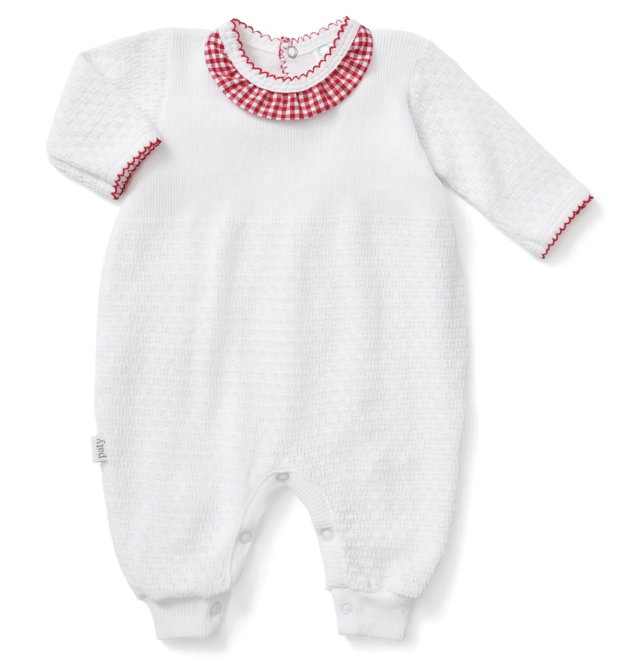 Paty Knit Romper with Gingham Ruffle